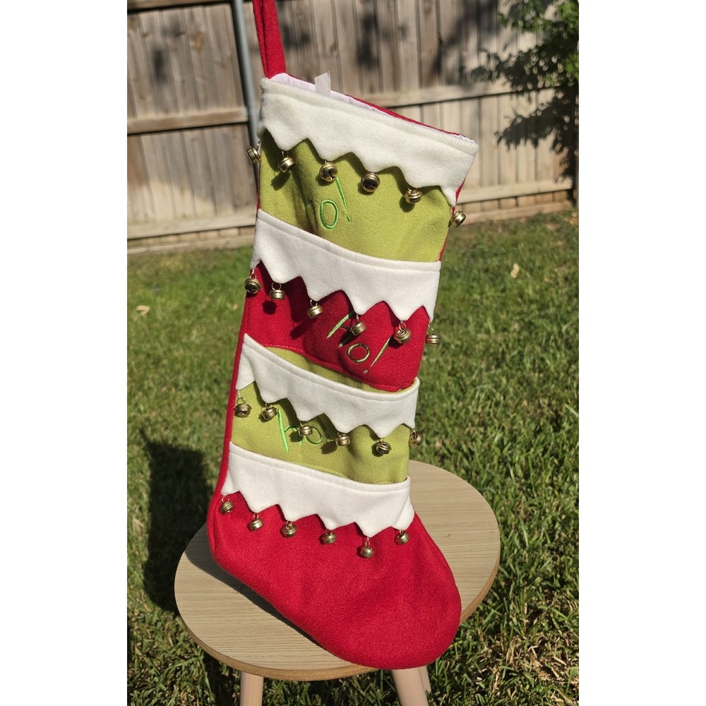 Dr. Seuss The Grinch Christmas Stocking Jingle Bells Elf Style Red Green